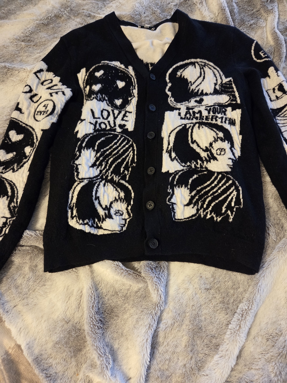 Womens Black & White Graphic Cardigan